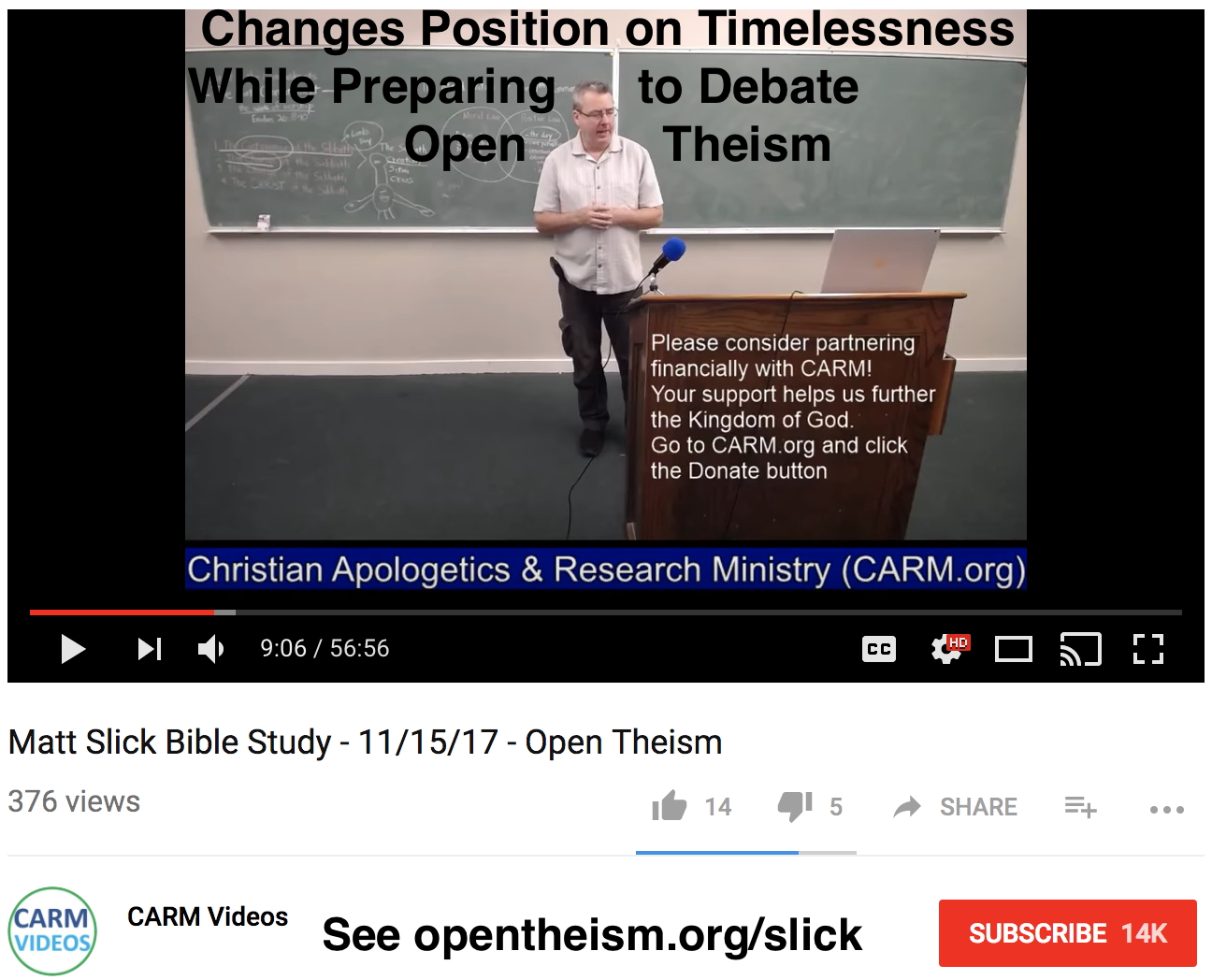 Screenshot of study 2-weeks before debate when Matt Slick still claimed that God exists outside of time...