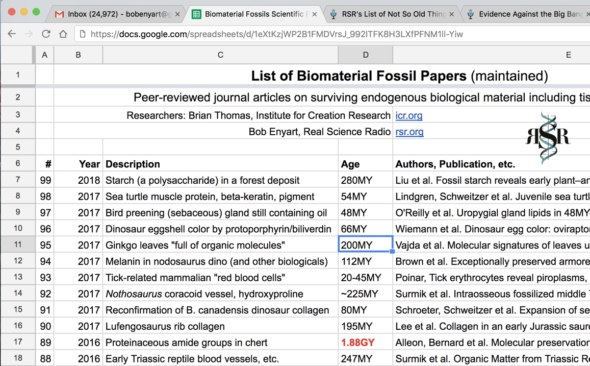 Screenshot of the web's most comprehensive list of biomaterial fossil papers