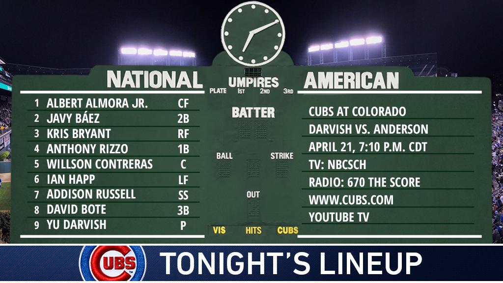 David Bote in the starting line-up with the Cubs at Coors Field...