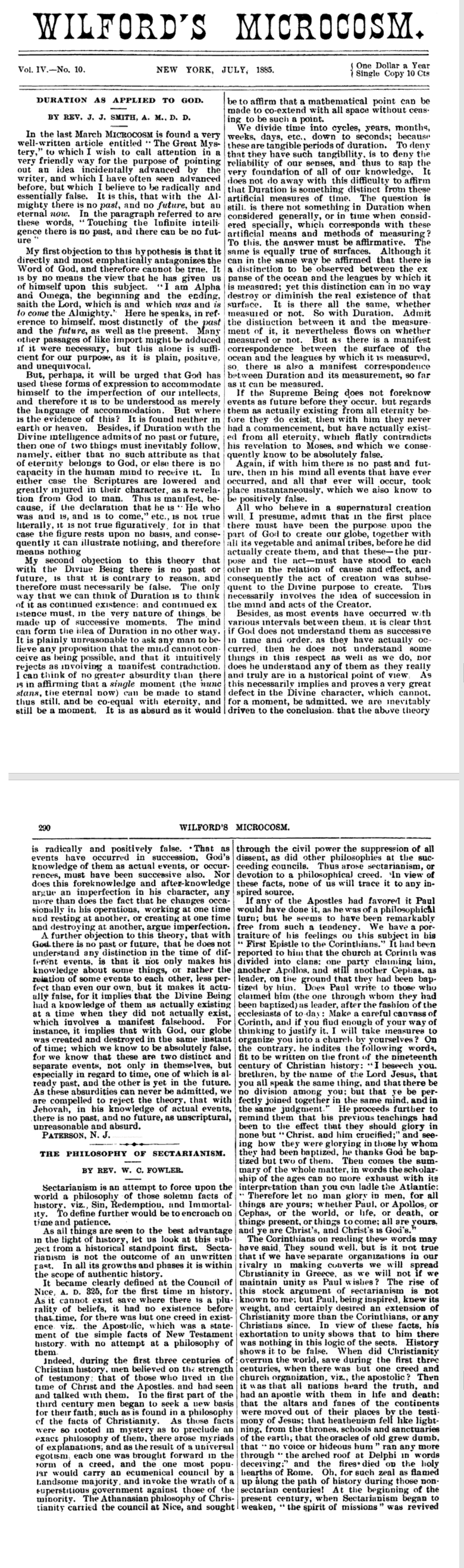 Scan of 1885 article, Duration as Applied to God by Rev. J. J. Smith