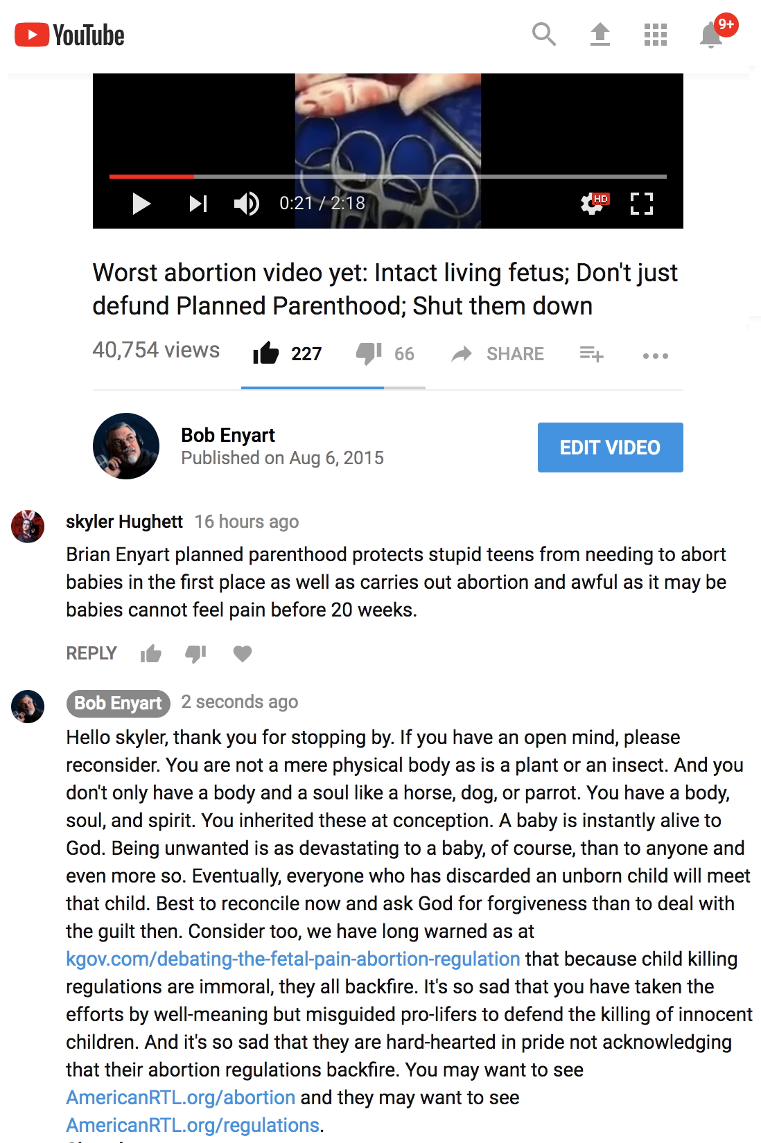 YouTube comment shows that fetal pain regulations actually promote abortion