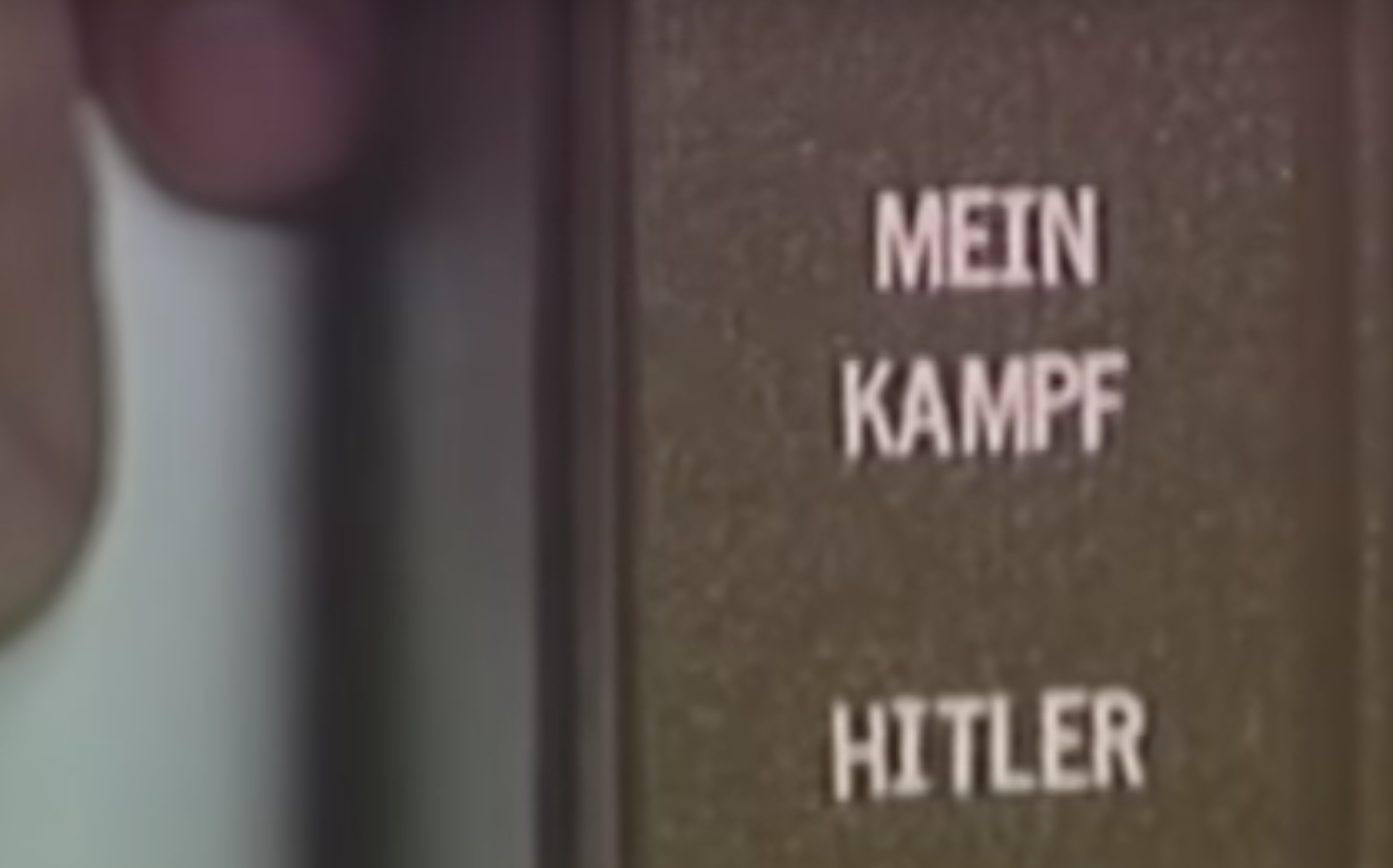 Photo of Bob reading Hillary Clinton's views in Hitler's Mein Kampf