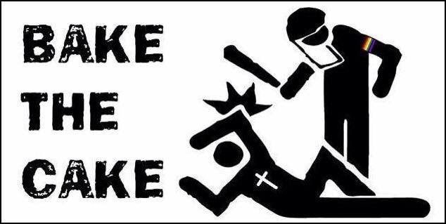 Political carton of Christian being beat for not baking a cake...