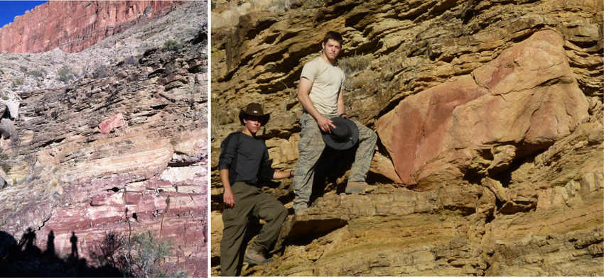 Quartzite block in the Grand Canyon that gently deformed the strata around it, proving they were all simultaneously soft.