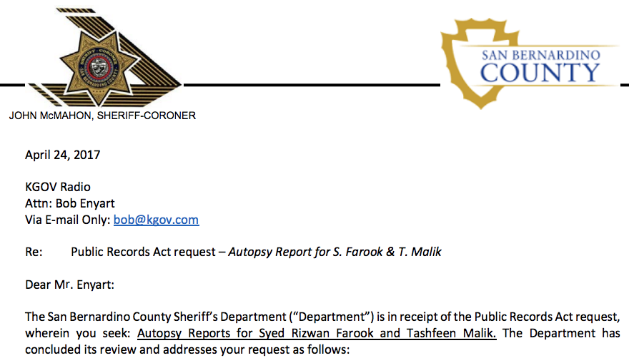 scanned portion of coroner response to kgov radio / bob enyart